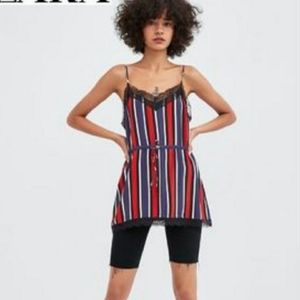 NWT Zara Trafaluc Waist Tie Lace Trim Tank Cami